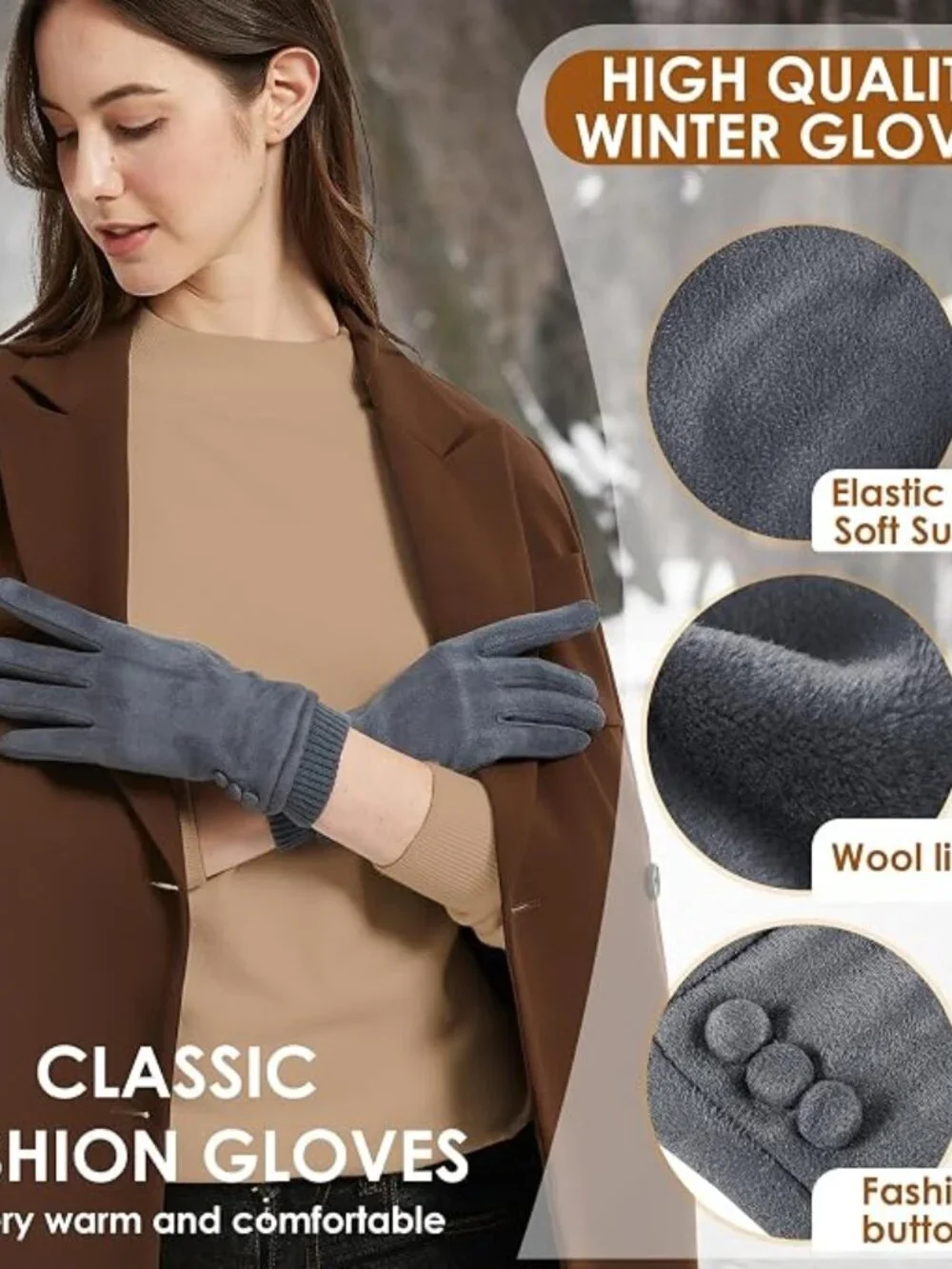 Dsane Women Winter Warm Touch Screen Phone Fleece Windproof Gloves Wear Lined